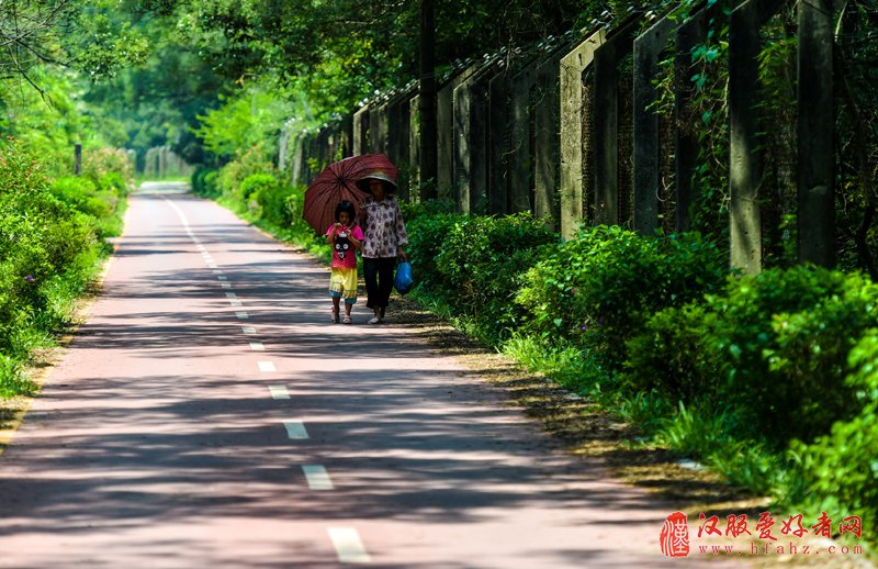 深圳经济特区打点线旁的小路已经被改为健身步道，住民走在打点线的铁丝网旁（2015年8月25日摄）。