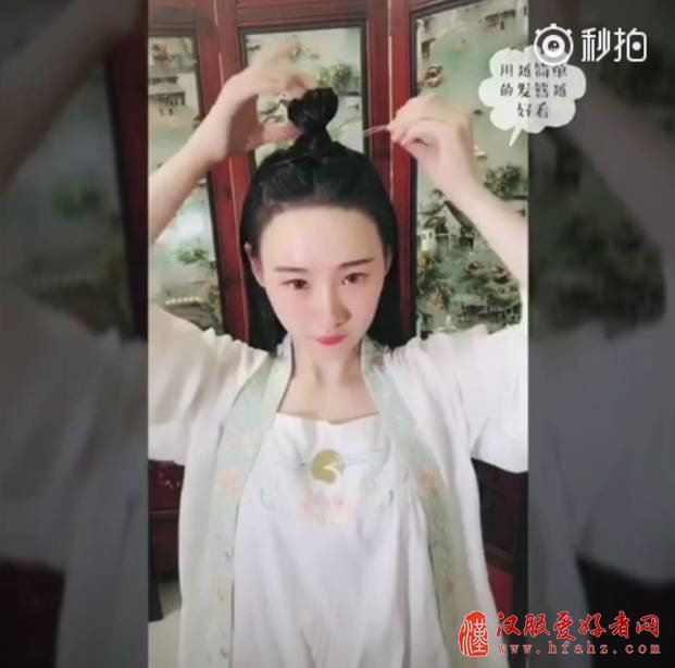 适汉服合中短发妹子的简朴汉服发型教程